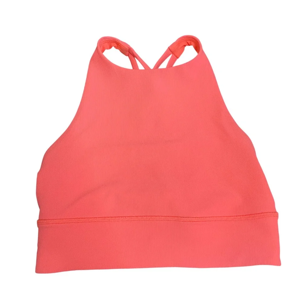 Lululemon Energy High Neck Longline Sports Bra Sunset Coral Pink 4 No Padding